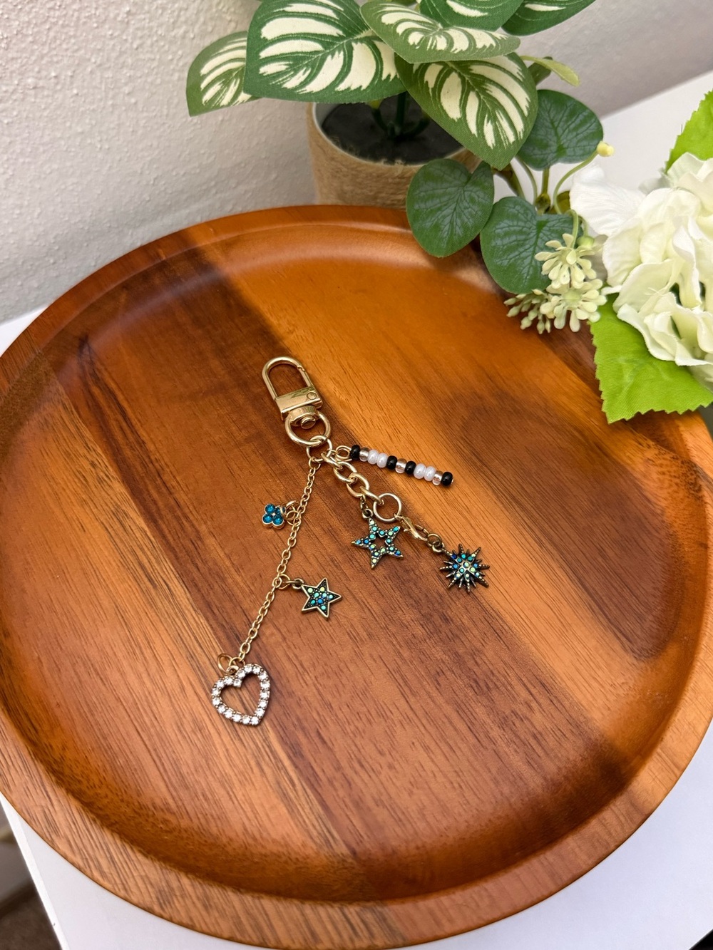 Gold-Tone Turquoise Star & Heart Charm Keychain Accessory